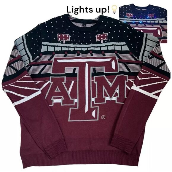Texas A&M Aggies College Football Ugly Christmas Sweater Lights Up Size XL Party - Picture 1 of 9